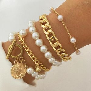 Bracelets de charme KissWife 4pcs Golden Women's Set Multine Pearl Coin Chain Bracelet Banglet for Women Vintage Jewelry Gifts 2023