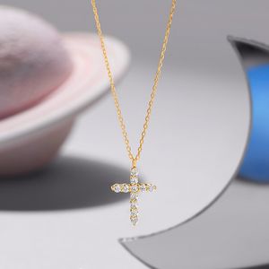 European and American trendy cross diamond flash silver plated women's daily versatile pendant necklace