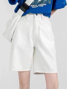 女性のショートパンツサマーズホワイトデニム女性カジュアルハイウエストストレートバギージャンY2Kストリートウェアワイドレッグ2023の短いジーンズ