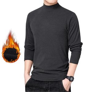 Camiseta masculina de inverno, camiseta de manga comprida, roupa íntima térmica, cor sólida com lã fina, roupa íntima 231116