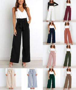 Women's Fashion Casual Pants & Capris Trousers Workplace High Waist Belted Bow Wide Leg Pants with Pocket