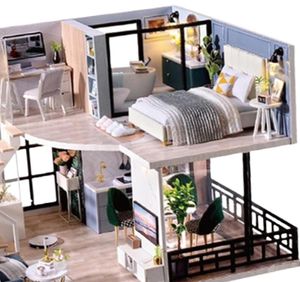 Cutebee DIY Dollhouse Kit Деревянные кукольные домики Миниатюрный комплект мебели для кукольного домика со светодиодными игрушками для подарка на день рождения L32 2207203110668