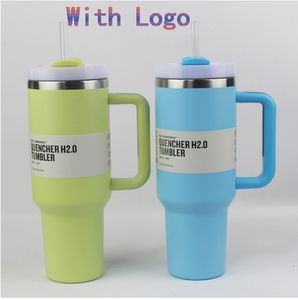 Stainless Steel Tumblers Cups With Silicone Handle Lid and Straw 2nd Generation Car Mugs Vacuum Insulated Water Bottles