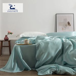 Set di biancheria da letto LivEsthete Romantic 100 Set di seta Copripiumino per letto di bellezza di gelso Federa Lenzuolo matrimoniale Queen King 231115