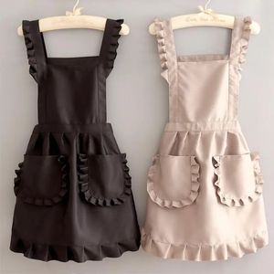 Aprons 1Pcs Cute Korean Style Apron Female Nail Shop Kitchen Coffee Overalls Home Cooking Cleaning Sleeveless 231116
