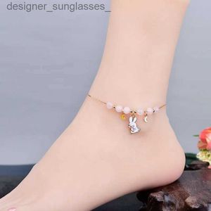 Anklets flickaktigt hjärta söta söta lilla kanin som äter rädishänge anklet klassisk elegant pulverkristallpärlor strand ankletl231116