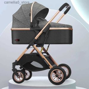 Strollers# New baby stroller folding portable trolley two way stroller 2 in 1 High landscape four wheel travel trolley carriage stroller Q231116