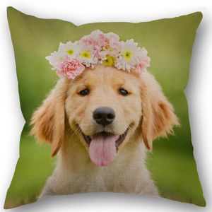 Pillow Case Custom Square Pillowcase Dog And Flower Cotton Linen Cover Zippered 45x45cm One Sides DIY Gift Office Home Outdoor
