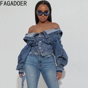 Kurtki damskie Fagadoer Blue Vintage moda Y2K Denim Płaszcz Turndown Okorzę Zamężeniem długi rękaw Slim Crop Top Autumn Lady Cowboy Matching Jacket 231116