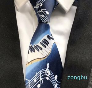 Дизайнерский мужской музыкальный галстук синий с рисунком фортепианных нот