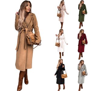 2024 Autumn Winter Warm Long Women Woolen Coat with Belt Casual Elegant Solid Color Female Windbreakers Overcoat For Girls Jacket