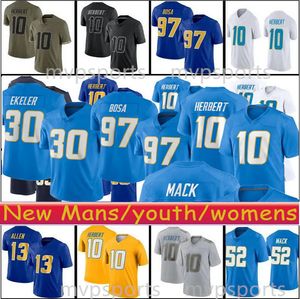 Justin Herbert Futebol Jerseys Joey Bosa Derwin James Jr Khalil Mack Austin Ekeler Keenan Allen homens mulheres jovens crianças azul branco costurado