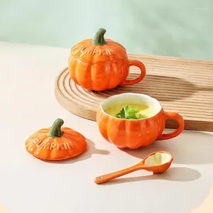 Set di articoli da tè Tazze di zucca Tazze da caffè con cucchiaio per mescolare Colazione in ceramica Tazza di latte Bicchieri da ufficio Regali per amici simpatici Festa di Halloween