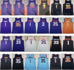 Mens Valley Basketball Jersey City Kevin Durant 35 Devin Booker 1 Bradley Beal 3 Preto Branco Roxo Laranja Cor da equipe toda costurada Ícone clássico camisa respirável