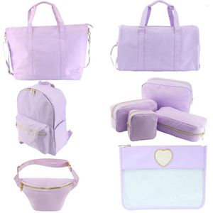 Duffel Bags Purple Nylon Waterproof Bag Set Women's Cosmetic Storage Outdoor Travel Backpack Luggage