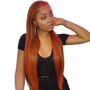 Ginger Orange Lace Front Wigs Human Hair Pre Plucked Straight 13x4 HD Ginger Wigs with Baby Hair 150% Density