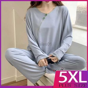 Women's Sleep Lounge Pajamas Set for Women Plus Size Modal Pyjamas Woman Long Sleeve Long Pant Home Wear Ladies Large Size 5XL Sleepwear Sets zln231116