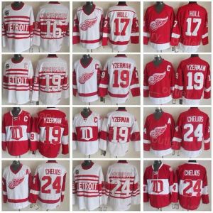 Retro Detroit Throwback Wings Wings Hockey 24 Chris Chelios Jersey 75th Year 19 Steve Yzerman 16 Vladimir Konstantinov 17 Brett Hull Vintage ''