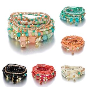 Bohemia Colorful Rice Beads Bracelet Set For Women Summer Handmade Beaded Chain Bangle Female Boho Ethnic Jewelry Gift