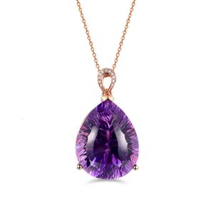 Smycken Natural Amethyst Pendant Gold 26CT Set With Diamonds Women's Color Stone Custom Necklace Jewellery