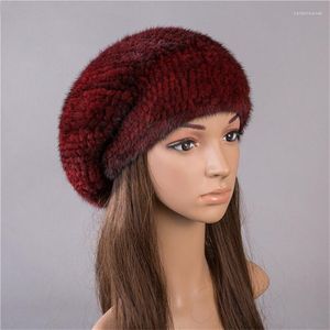 Berets Wysokiej jakości wysokiej jakości naturalne czapki dzianiny kapelusze czapka zimowa moda ciepła real