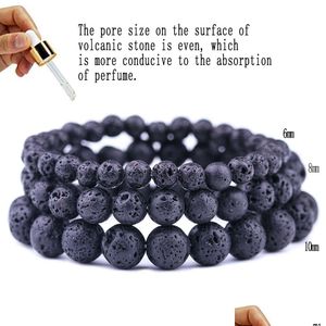 Charm Bracelets 6Mm 8Mm 10Mm Black Lava Stone Bracelets Aromatherapy Essential Oil Diffuser Bracelet For Women Men Friend Je Dhgarden Dhwg4