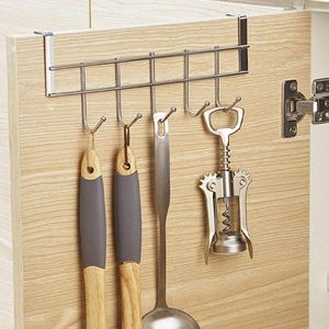 Hooks 5 Nail-free Stainless Steel Five-link Hook Cabinet Door Back-type Wall Bathroom Kitchen Hanger Tools