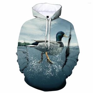 Hoodies masculinos Spring Fashion Men's 3D Capuz de caça de pato impresso e tampo casual de manga comprida feminina