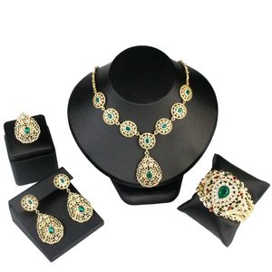 Conjuntos de jóias de casamento Sunspicems Argélia Marrocos Nupcial para mulheres Cristal Bijoux Indian Gold Color Bangle Anel Brinco Colar 231116