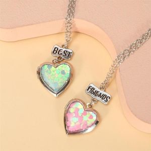 Chains 2Pcs/Set Fashion Heart Shape Pendant Necklace For Friends Colorful DIY Po Frame With Friend Letter Collar Jewelry Gifts