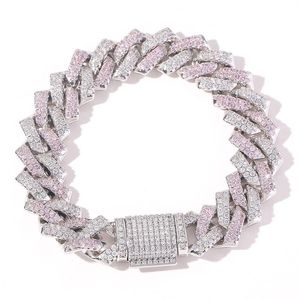 Bracelets de link Chain Hip Hop rosa CZ Branco Cz Stone Two Tone