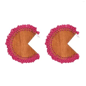 Stud Earrings Boho Ethnic Big Wood For Women Cotton Thread Woven Flower Tassel Moon Exaggerated Trending Jewelry