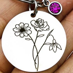 Keychains Birth Flower Keychain Friend Mom And Dad Present Birthstone For Women Men Birthday Gift