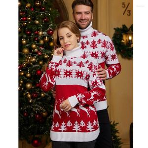 여자 스웨터 크리스마스 테마 Jacquard Couple Pullover Top 2023 유럽 및 미국 터틀넥