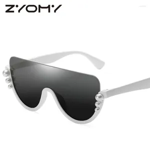 Солнцезащитные очки Q, женские жемчужные украшения, брендовые дизайнерские очки UV400, цельные сиамские очки, полурамка, большая коробка, очки для вождения