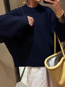 Kadın Sweaters Katı Örgü O-Neck Zarif Kadın Pullover Uzun Kollu Büyük Boy Gevşek Yumuşak Sıcak Kazak 2023 Sonbahar Kış Şık Gündelik