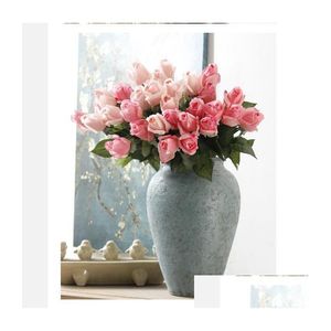 Flores decorativas grinaldas azuis flores artificiais frescas toque real rosa bud decorações de casamento real e buquê entrega gota hom dhogp