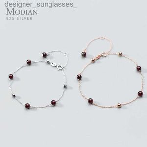 Anklets Modian New 925 Sterling Silver Red Red Crystal Little Ball Cute Anklet for Women Fashion調整可能なアンクレットファインジュエリーアクセサリーSl231116