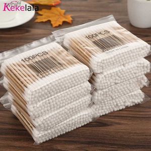 Cotton Swab Kekelala Wholesale 500/300/100PCS Disposable Cotton Swabs Wooden Stick Nose Ears Cleaning Health Care Cleaning Makeup ToolsL231116