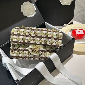 حقيبة مصمم الأزياء الفاخرة من النسيج تويد تويد حقيبة مصمم الأزياء سلسلة مخلب كيس كلاسيكي رفرف الكتف
