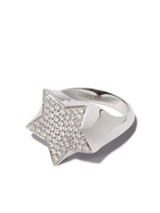 Far Fetch Eera ringar liknande designer Ny i lyxiga fina smycken 18kt White Gold Star Diamond Pave Signet Ring