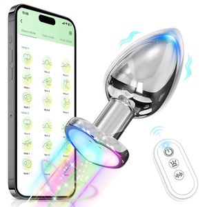 Analspielzeug, vibrierende Fernbedienung, herzförmig, App-Steuerung, Mann und Frau, Metall-Analplug, Erwachsener, leuchtender elektrischer Analdildo, Paar, Intimspielzeug 231116