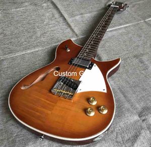 Anpassade slags f Hole Hollow Body Rick Style Electric Guitar och Bass OEM Beställ Grand Guitar Herringbone Binding Acceptera OEM