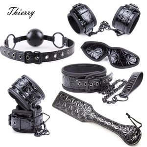 Adult Toys Thierry Crimson/Black Tied Ultimate Bondage Kit Blindfold Ball Gag Collar Wrist and Ankle Cuffs Paddle Spanking Sex Toys 231116