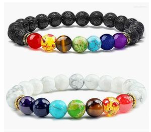 Link Bracelets Natural Lava Stone Beads Healing Balance Chakra Charm Bracelet 8mm Tiger Eye Bead Prayer For Women Men Bangles Jewelry