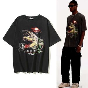 Designer de moda roupas de luxo camisetas representa 23ss casual mangas curtas limitadas hip hop moda br crocodilo lavagem impressão solta angustiada homens