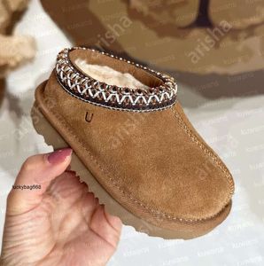 Barn småbarn tasman tofflor tazz baby skor kastanj päls glider fårskinn skjuvande klassisk ultra mini boot vinter mules slip-on ull liten stor 6685ess