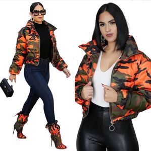 Jaquetas femininas moda outono e inverno casaco de algodão estampado jaqueta camuflada 231116