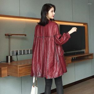 Cappotti larghi genuini in pelle da donna Abbigliamento Cappotto medio-lungo in pelle di pecora per donna Giacca a vento vintage 2023 Jaqueta Feminina