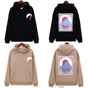 Sweatshirts Mense Womens Designer Hoodies Fashion Streetwear American Trendy BR Rhude Mountain Peak Sunset Printed Hooded tröja Män Kvinnor Par Ins Autumn Wint